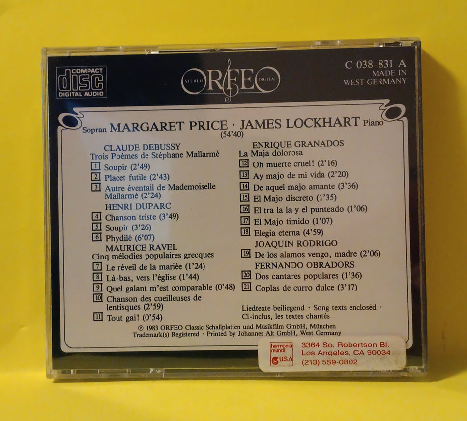 Margaret Price- Debussy, Duparc, Ravel, Granados, Rodrigo, Obradors - Lieder - 1984 - C 038-831 A New - Sealed - CDs