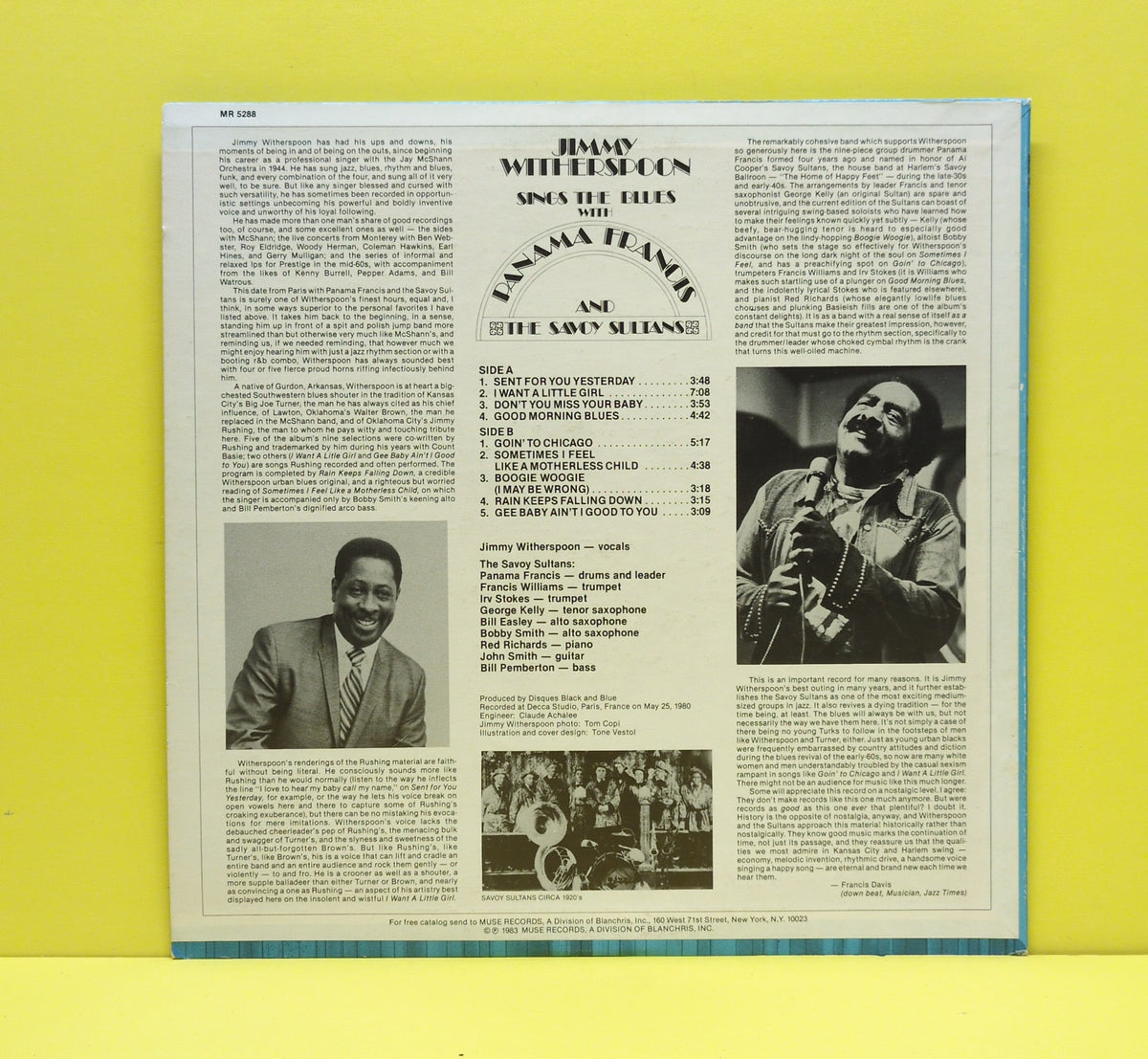 Jimmy Witherspoon - Sings The Blues With Panama Francis And The Savoy Sultans - 1983 - MR 5288 Used - EX - Vinyl