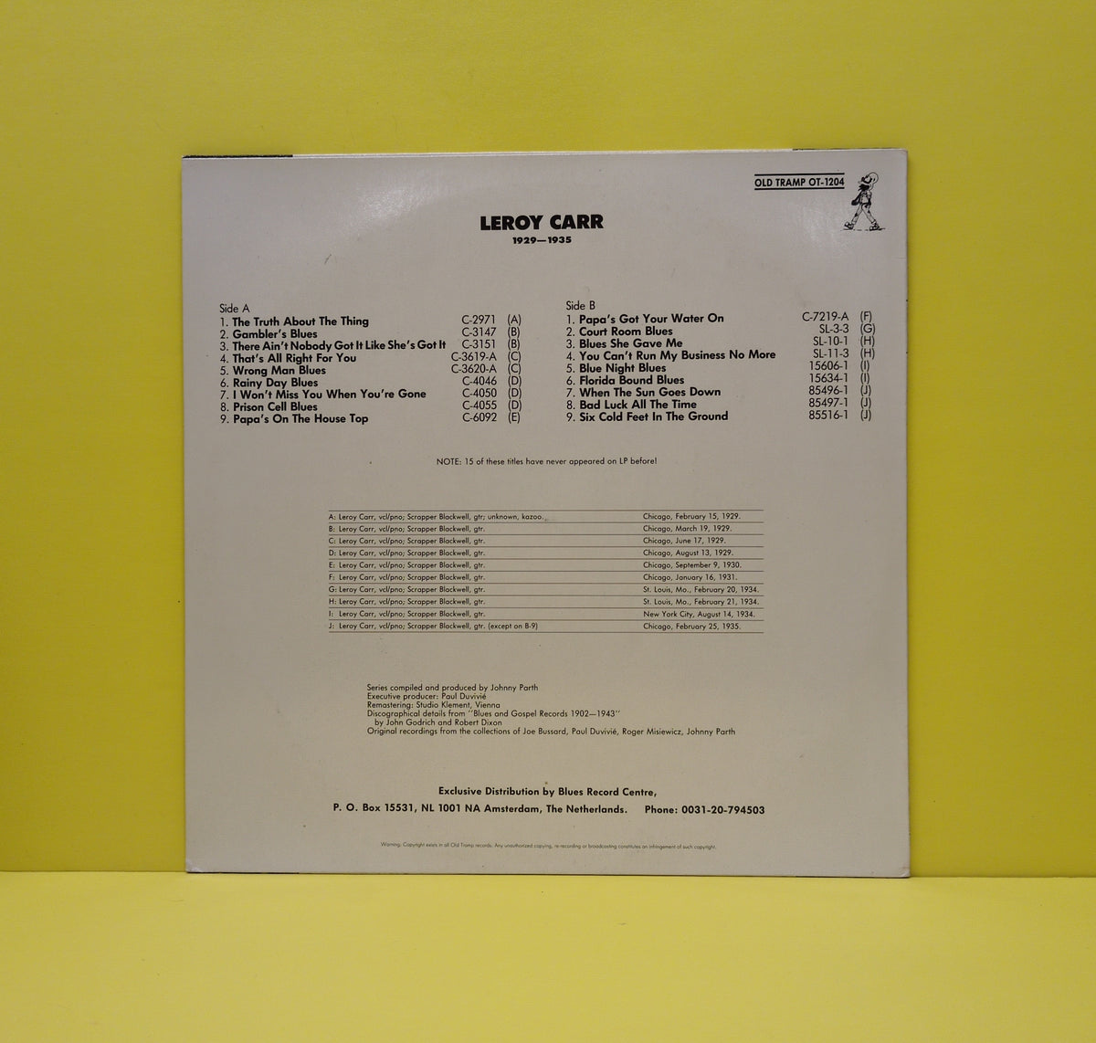 Leroy Carr & Scrapper Blackwell - Great Piano-Guitar Duets (1929-1935) - 1987 - OT-1204 Used - EX - Vinyl - Mono