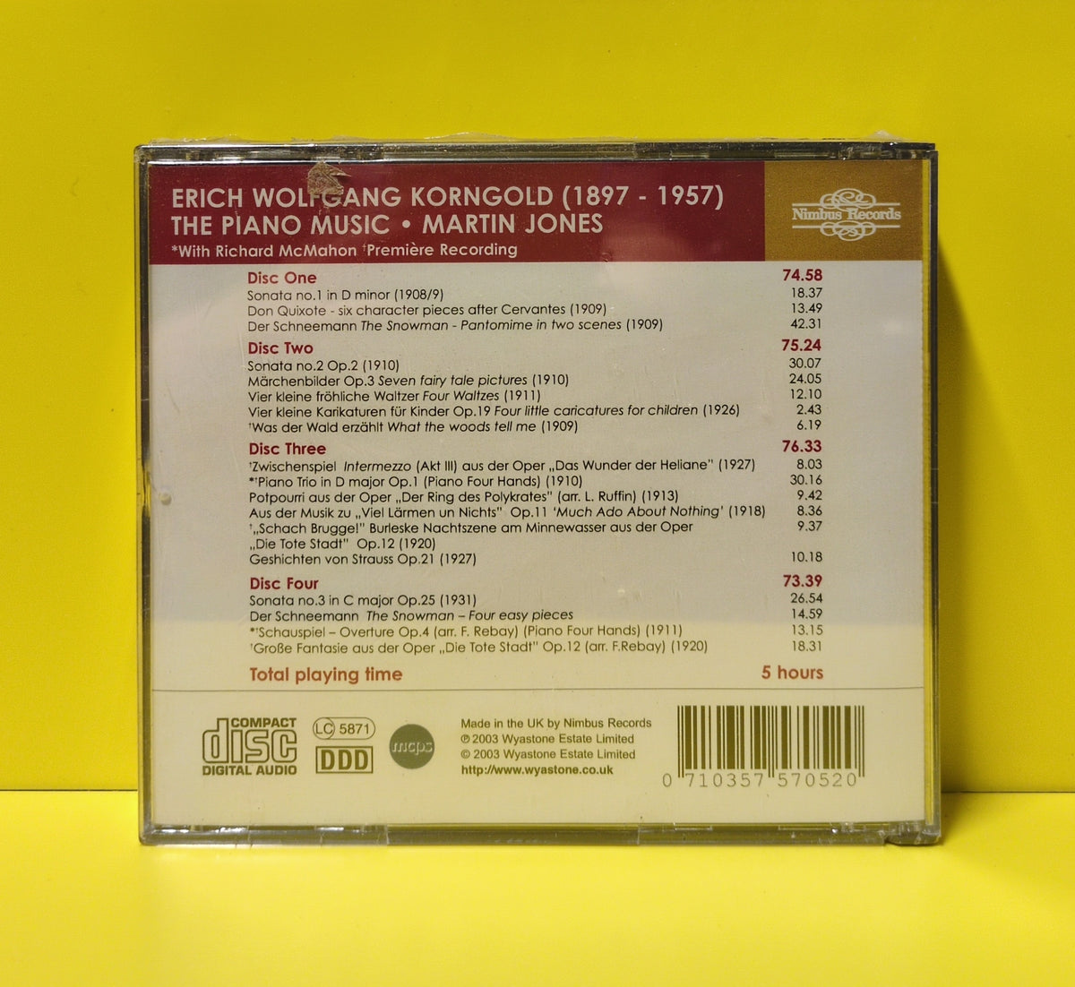 Erich Wolfgang Korngold, Martin Jones - The Piano Music - 2003 - NI 5705/8 New - Sealed - 4xCD Set