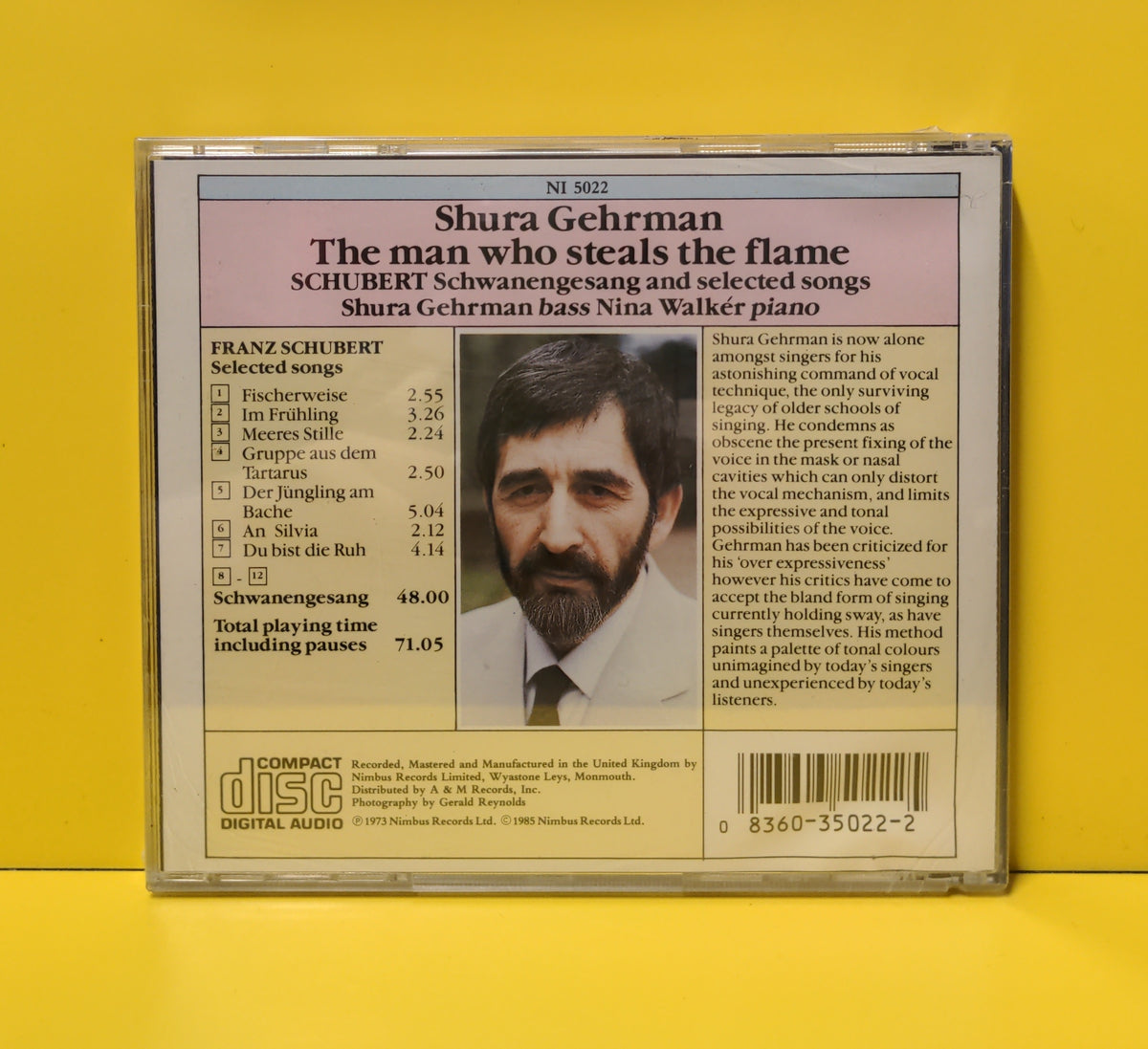 Shura Gehrman, Schubert  - The Man Who Steals The Flame - 1985 - NI 5022 New - Sealed - CDs