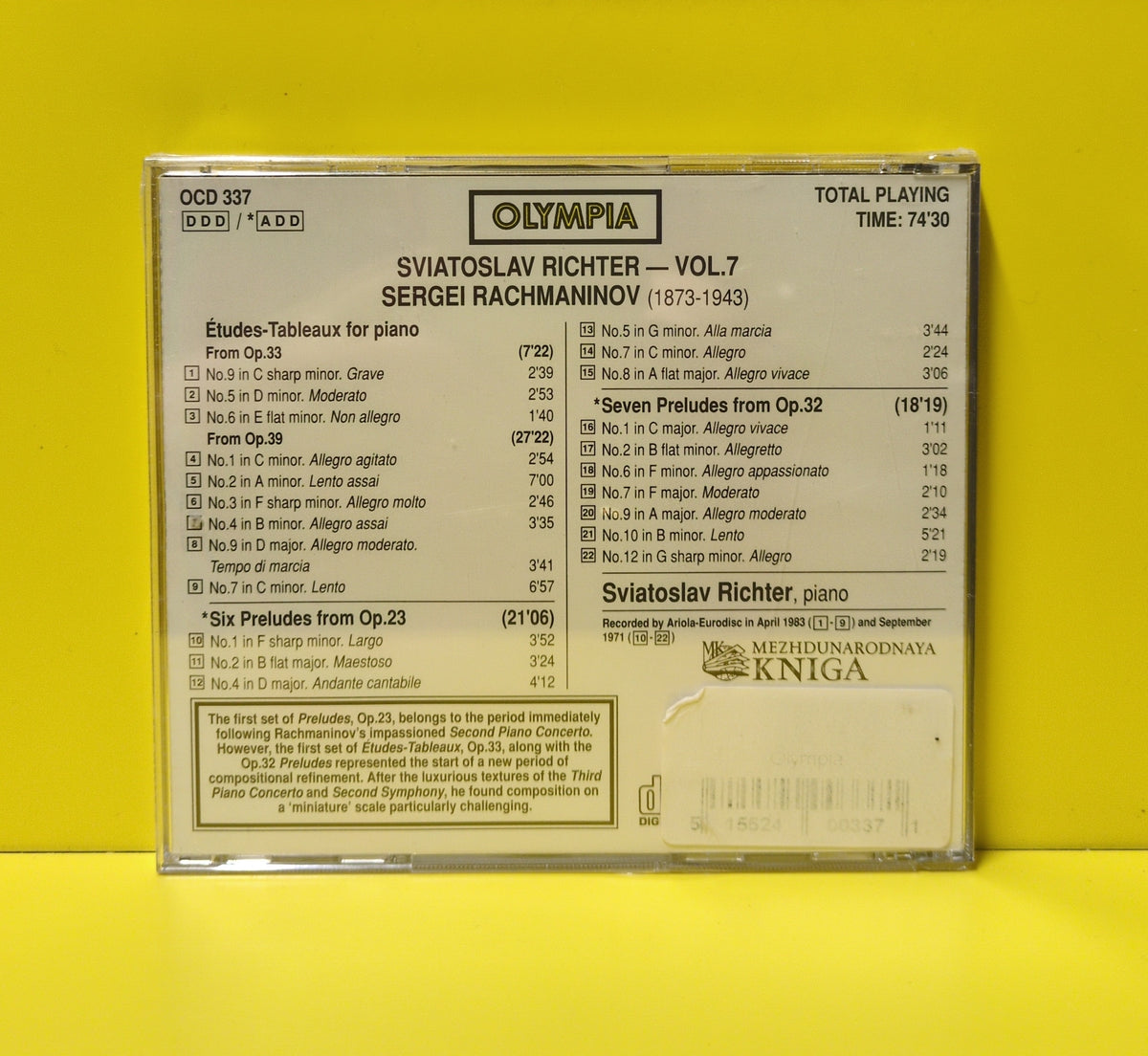 Rachmaninov, Sviatoslav Richter - Vol. 7: Etudes-Tableaux From OP. 33 & 39 • Six Preludes From Op. 23 • Seven Preludes From Op. 32 - OCD 337 New - Sealed - CDs