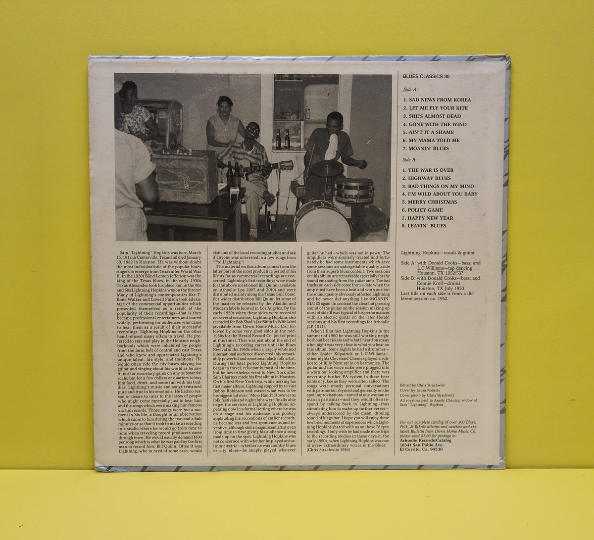 Lightning Hopkins - Houston's King Of The Blues (Historic Recordings 1952-1953) - 1984 - BC 30 Used - EX - Vinyl