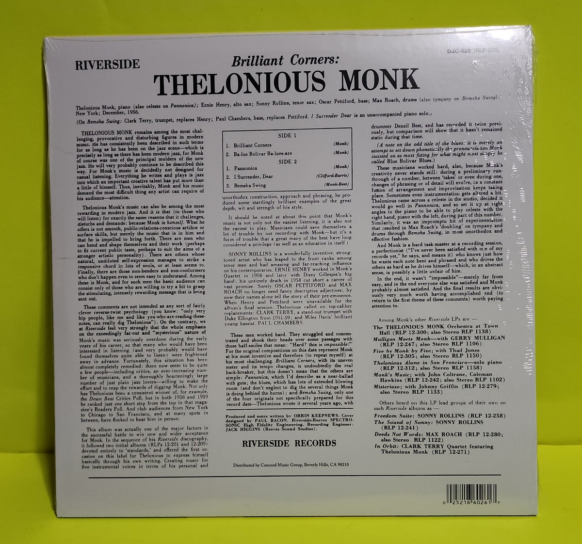 Thelonious Monk - Brilliant Corners - 2013 - OJC-026 New - Sealed - Vinyl