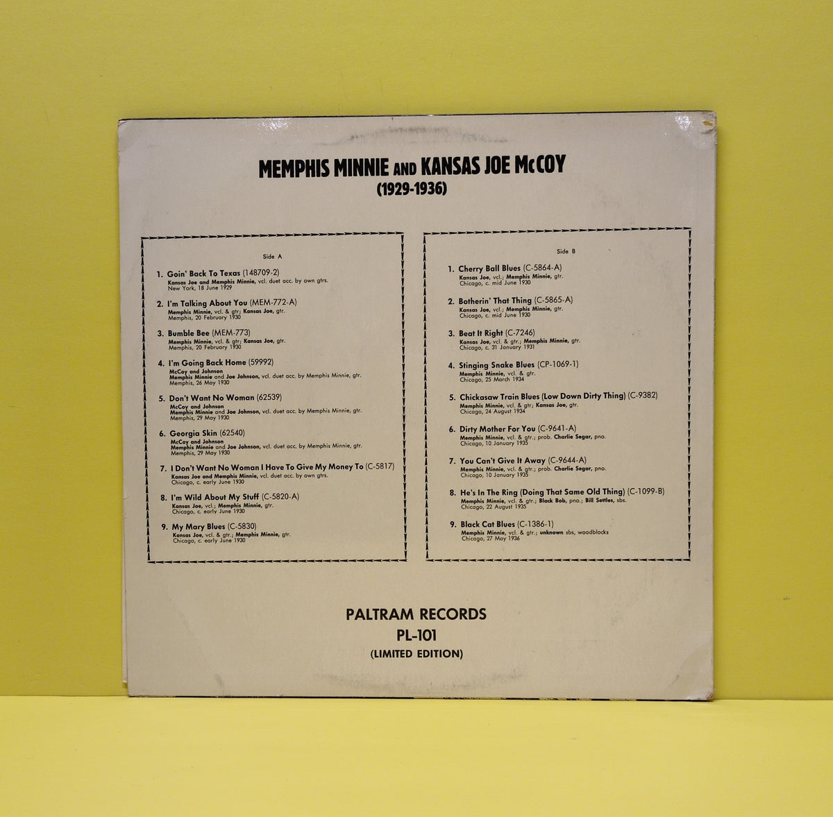 Memphis Minnie and Kansas Joe - The Early Recordings Of Memphis Minnie And Kansas Joe (1929-1936) - 1971 - PL-101 Used - EX - Vinyl - Limited Edition - Mono