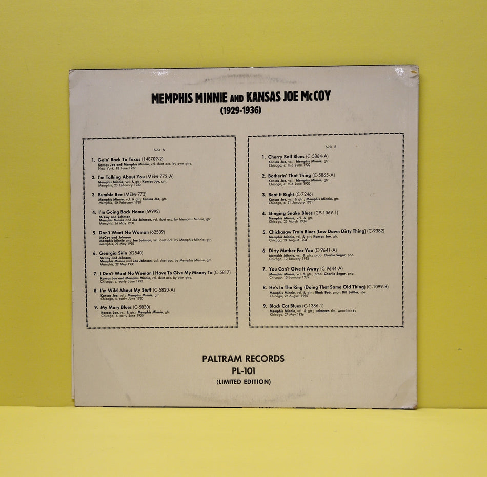 Memphis Minnie and Kansas Joe - The Early Recordings Of Memphis Minnie And Kansas Joe (1929-1936) - 1971 - PL-101 Used - EX - Vinyl - Limited Edition - Mono