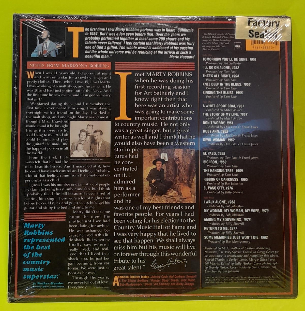 Marty Robbins - A Lifetime Of Song 1951-1982 - 1983 - C2 38870 New - Sealed - Vinyl