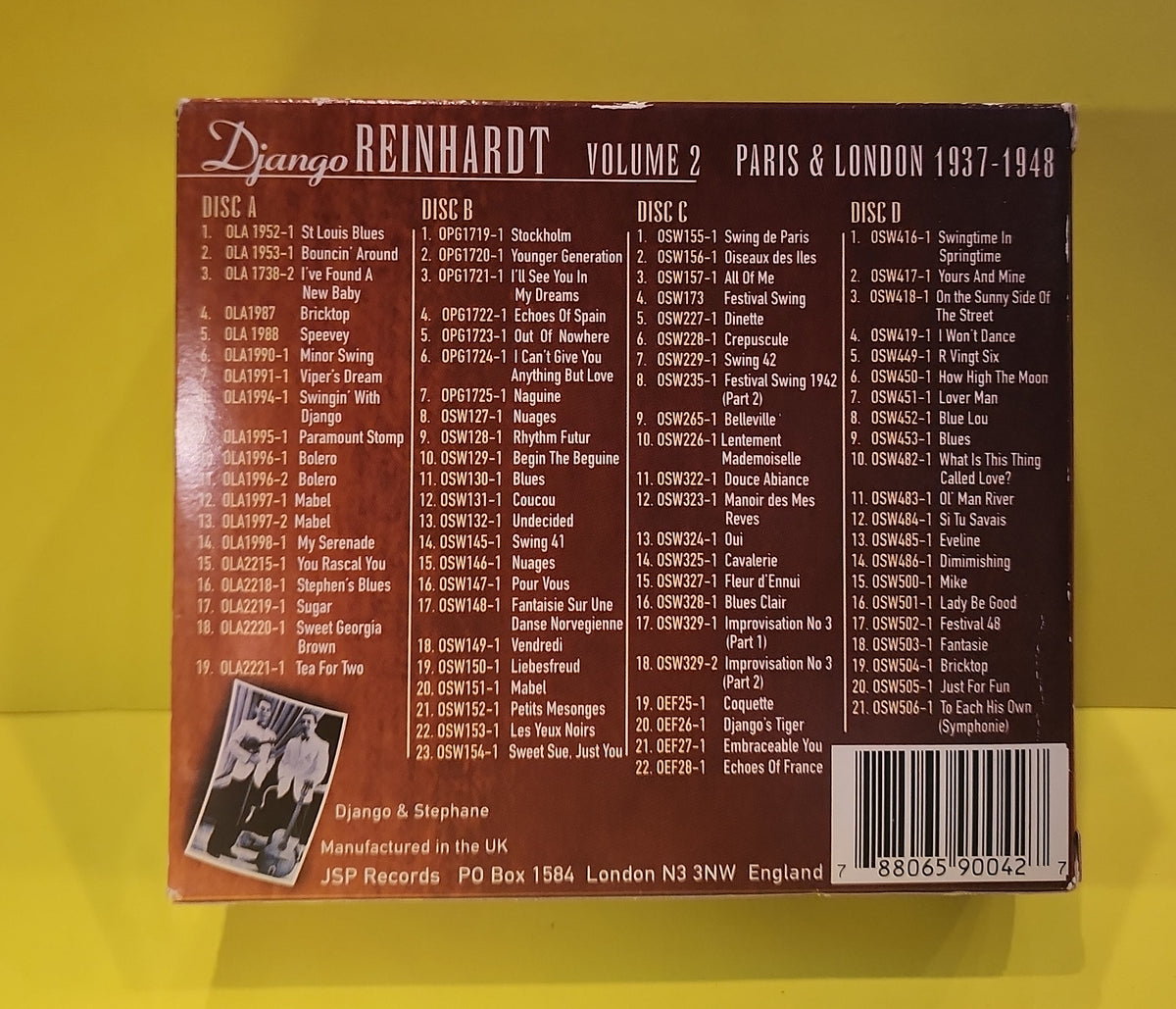 Django Reinhardt - Volume 2: Paris And London 1937-1948 / 5 CDs Box Set. - 2000 - JSPCD904 Used - EX - CDs