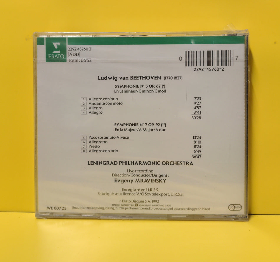 Beethoven, Evgeny Mravinsky, Leningrad Philharmonic Orchestra - Symphonie N° 5, Op. 67 & Symphonie N° 7, Op. 92 - 2292-45760-2 New - Sealed - CDs