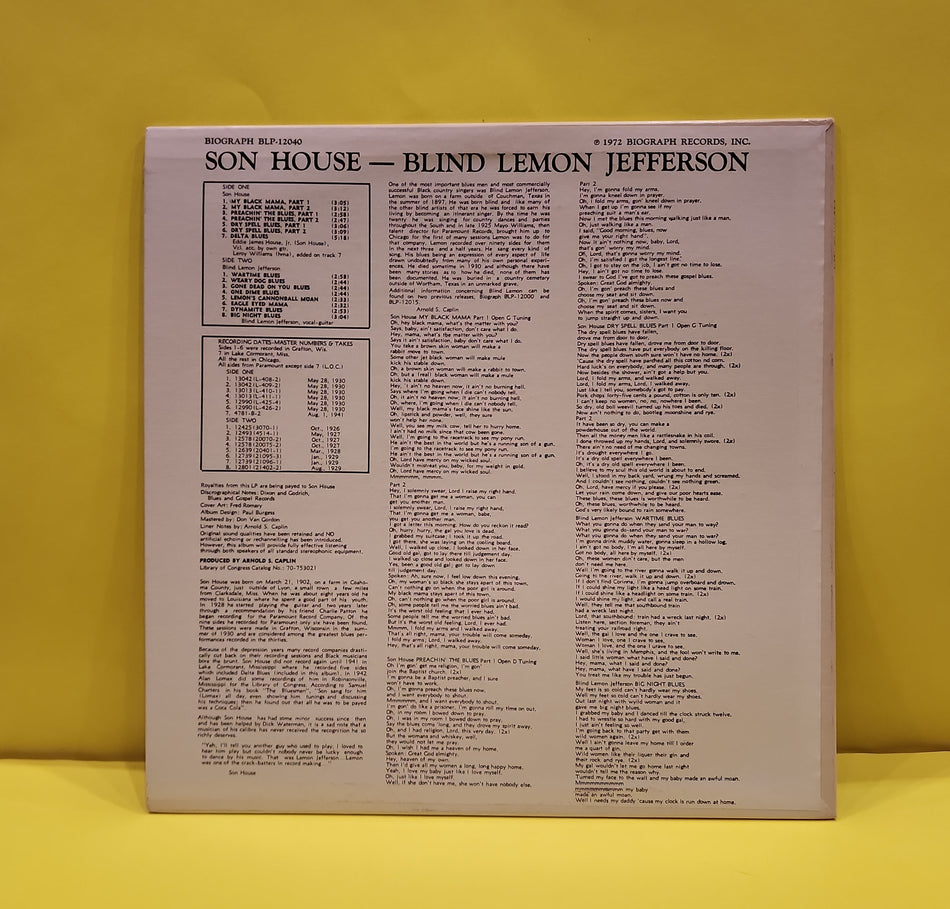 Blind Lemon Jefferson  / Son House - Blind Lemon Jefferson  / Son House  - 1972 - BLP-12040 Used - NM - Vinyl