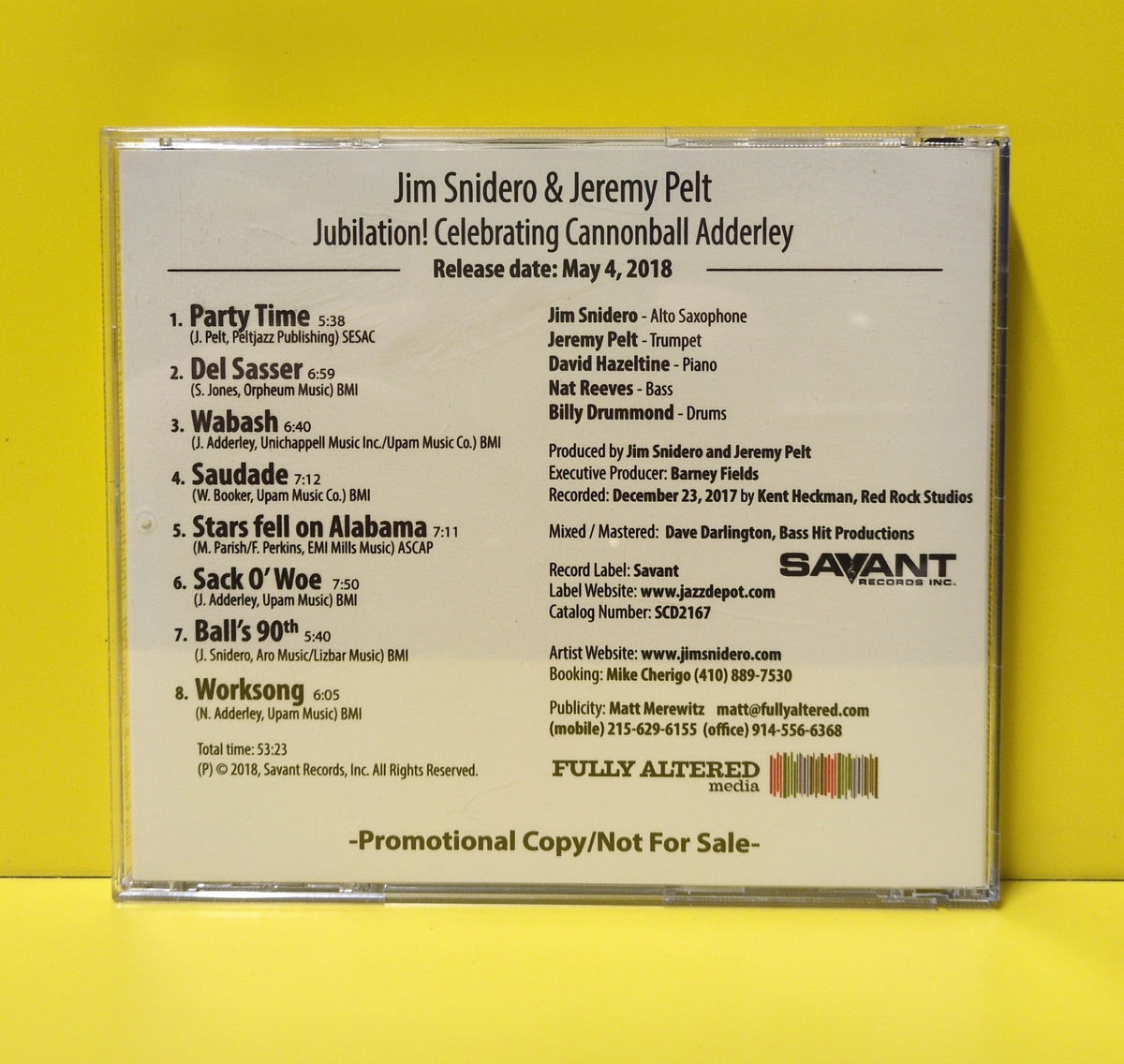 Jim Snidero & Jeremy Pelt - Jubilation! Celebrating Cannonball Adderley - 2018 - Used - VG++ - CDs - CDr - Promo