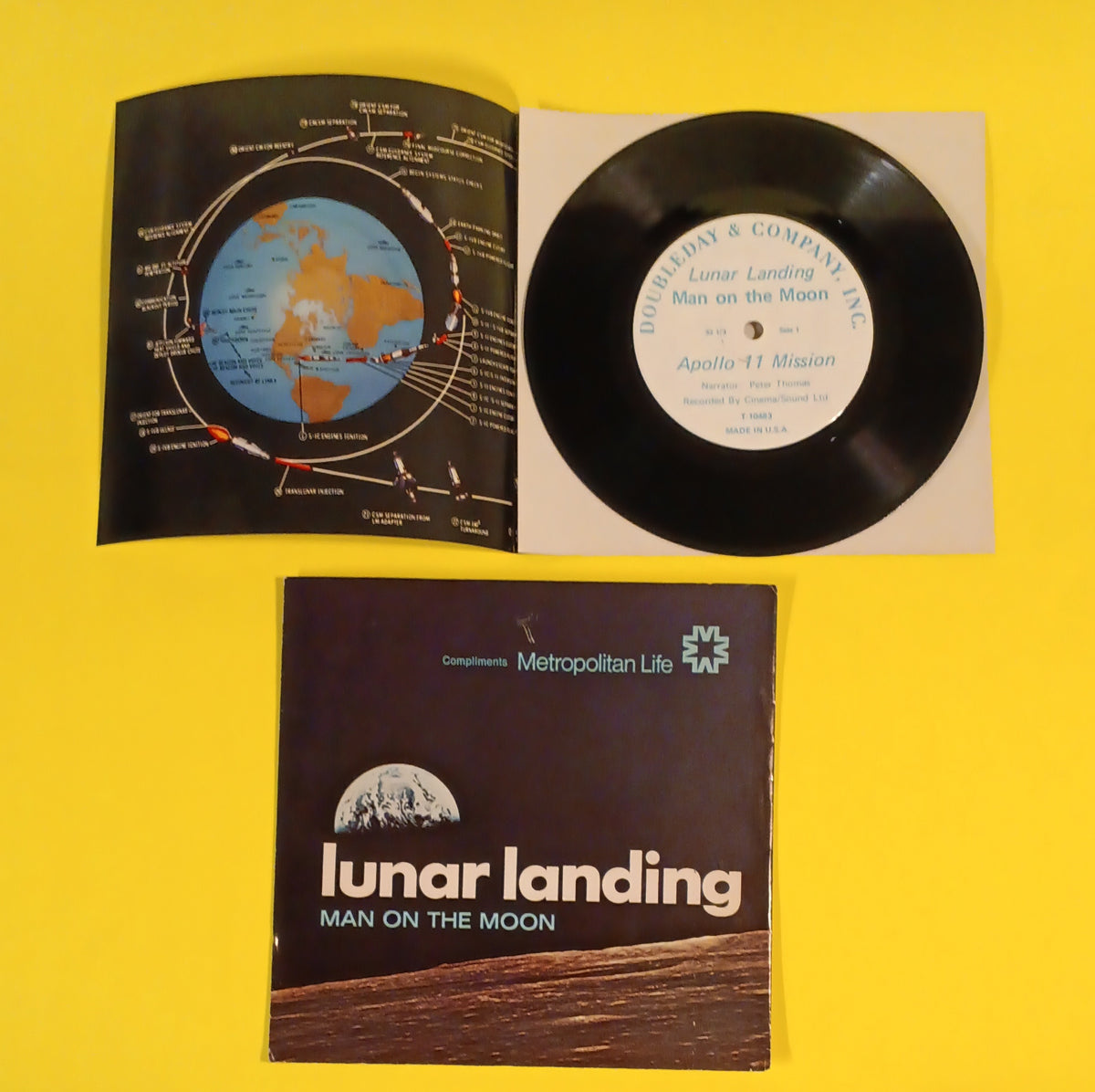 Apollo 11 - Lunar Landing: Man on the Moon 7" w. Poster - 1969 - T-10483 Used - VG++ - Vinyl