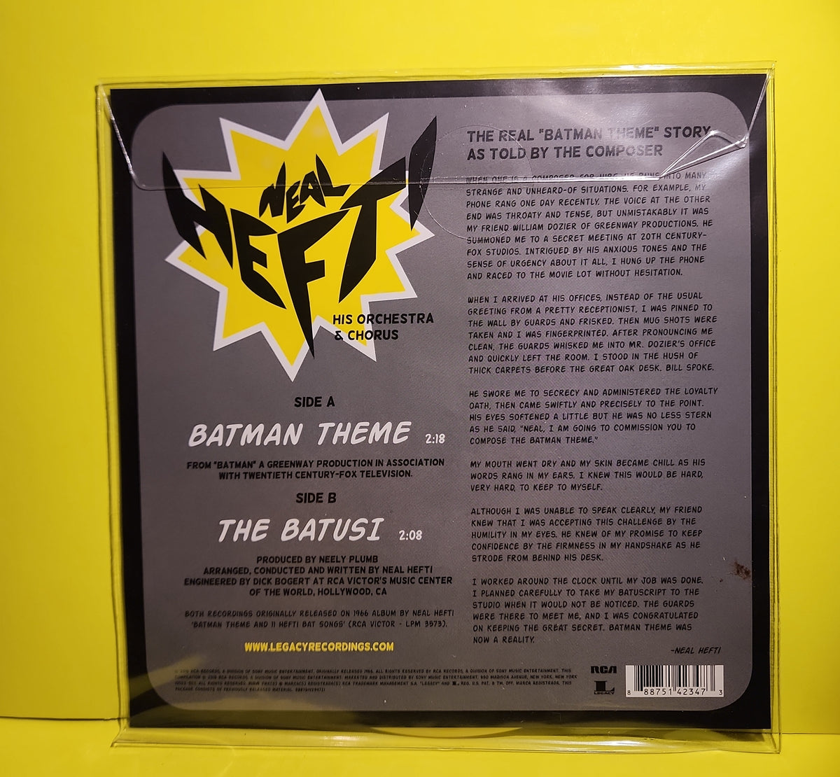 Neal Hefti His Orchestra & Chorus - 7" RSD Batman Theme - 2015 - 88875142347 New - Sealed - Vinyl