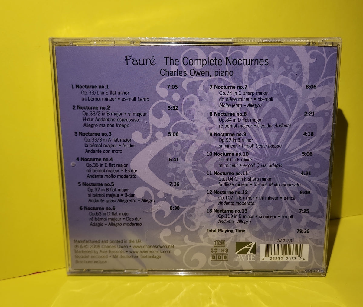 Charles Owen  - Faure' The Complete Nocturnes - 2008 - AV 2133 New - Sealed - CDs