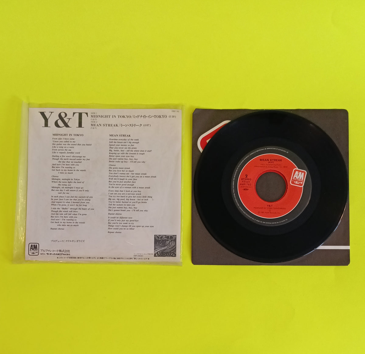 Y & T - Midnight in Tokyo / Mean Streak (Japan 7") - 1983 - AMP 783 Used - VG++ - Vinyl