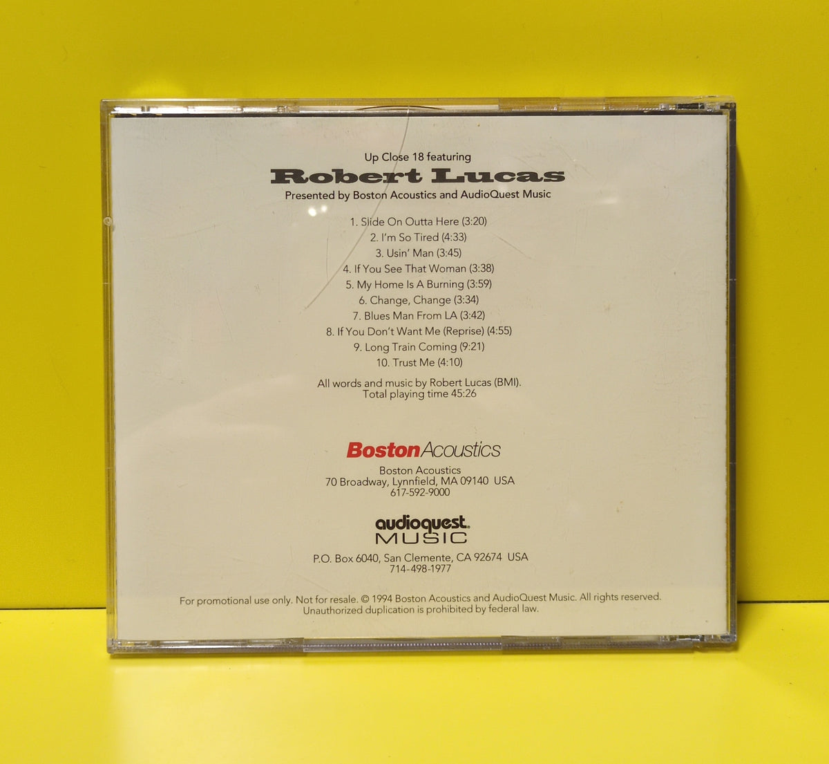 Robert Lucas - UpClose # 18 Presented By Boston Acoustics and AudioQuest Music - 1994 - # 18 Used - EX - CDs