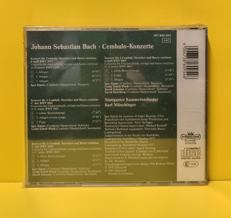 Johann Sebastian Bach, Igor Kipnis, Linda Schell-Pluth, David Schrader, David Hertzberg, Stuttgarter Kammerorchester, Karl Münchinger - Cembalo-Konzerte - 1985 - INT 860.954 New - Sealed - CDs