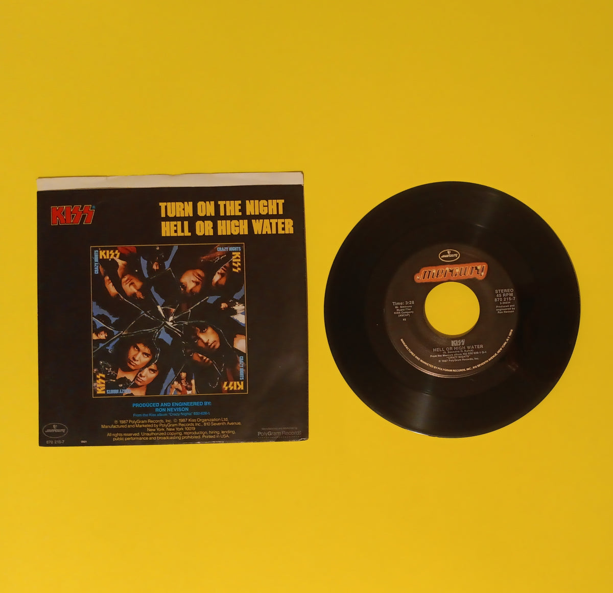 Kiss - Turn on the Night / Hell or High Water - 1988 - 870 215-7 Used - EX - 7" Vinyl