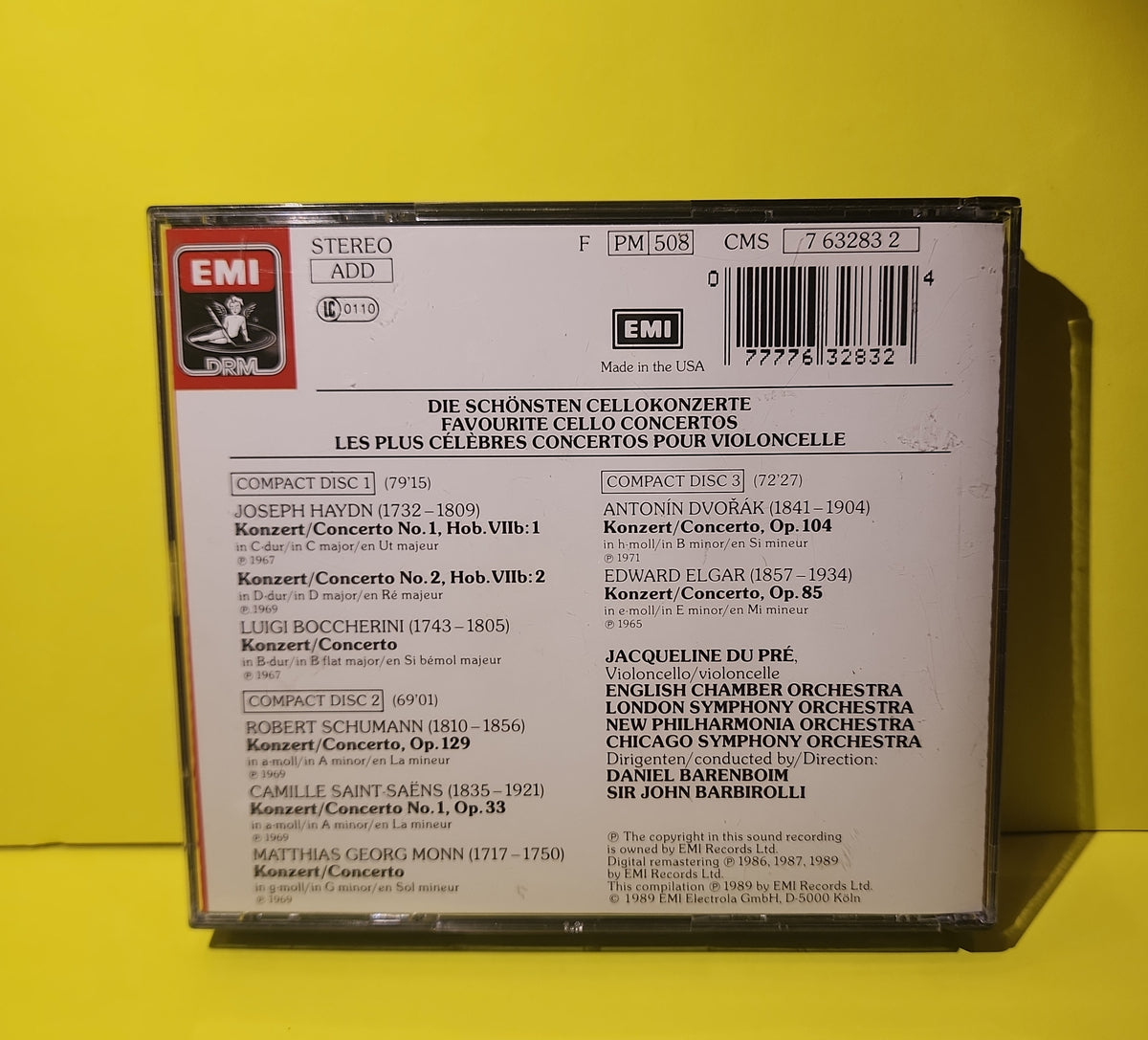 Jacqueline Du Pré - Favourite Cello Concertos - 1989 - 0777 7 63283 2 4 Used - VG++ - CDs