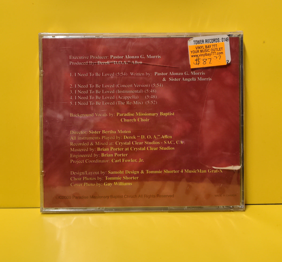 Paradise Missionary Baptist Church Choir - I Need To Be Loved  - 2000 - New - Sealed - CDs