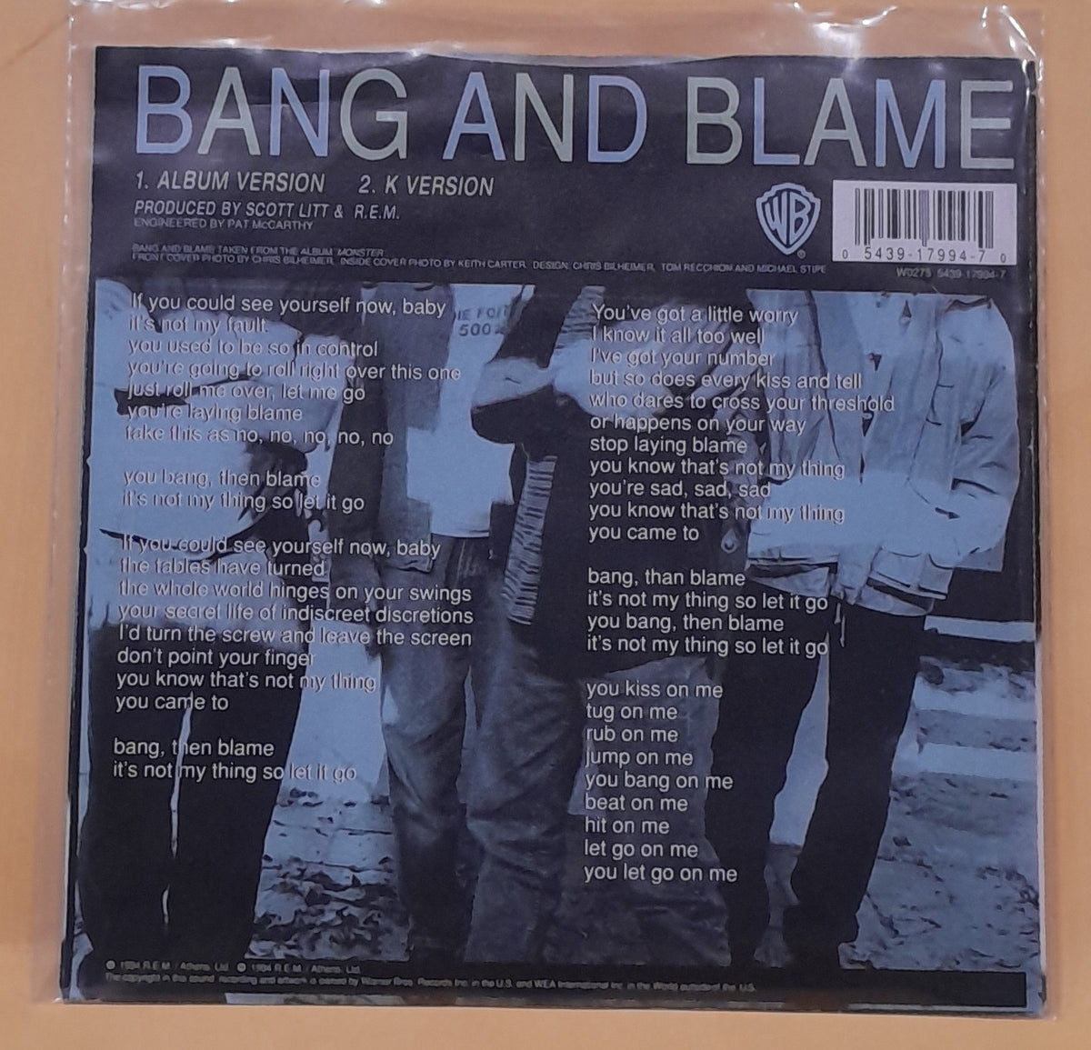 R.E.M. - 7" Bang And Blame - 1994 - W0275 Used - VG++ - Vinyl