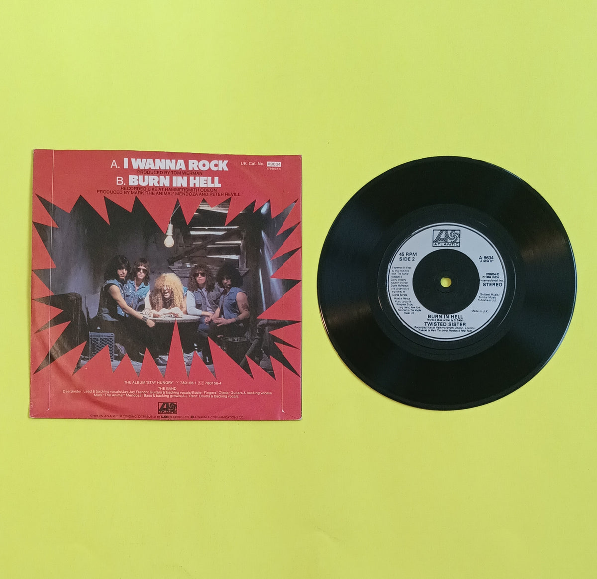 Twisted Sister - I Wanna Rock / Burn In Hell (UK) - 1984 - A9634 Used - VG++ - 7" Vinyl