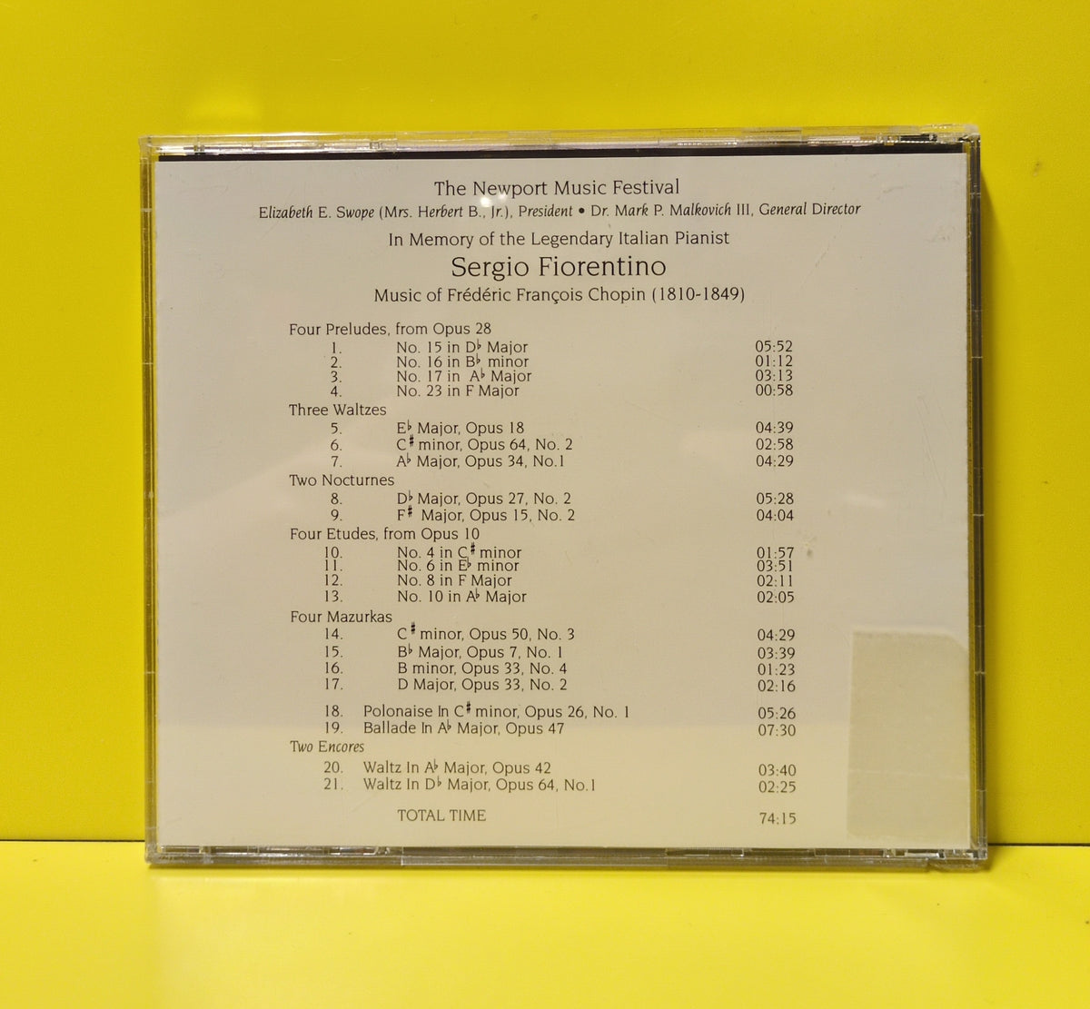 Sergio Fiorentino, Frederic Chopin - The Newport Music Festival - In Memory Of Sergio Fiorentino - 1998 - Used - EX - CDs