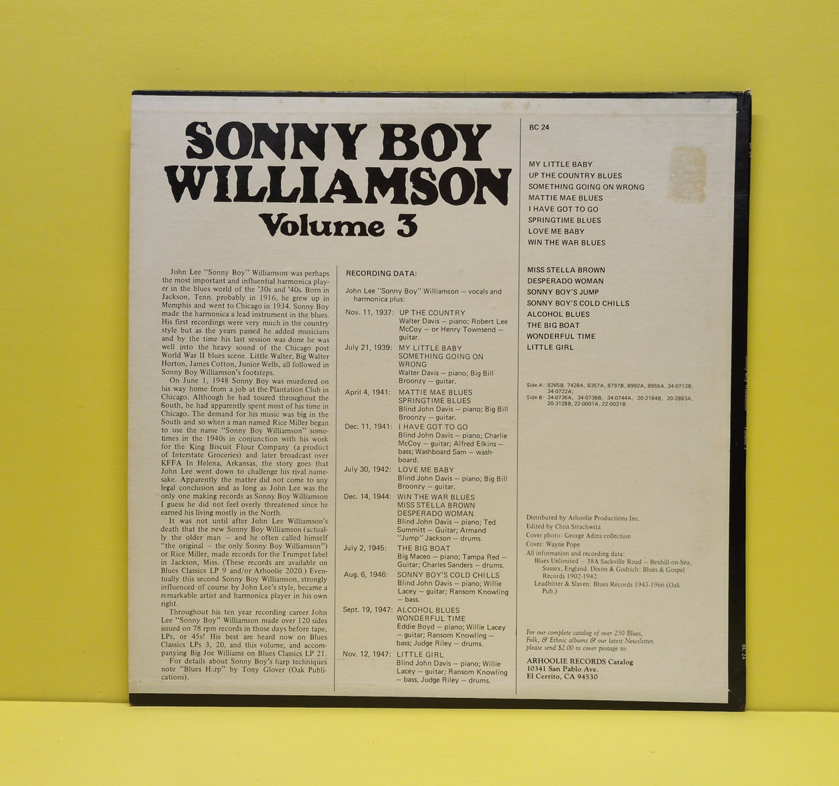 Sonny Boy Williamson - Blues Classics By Sonny Boy Williamson Volume 3 - BC 24 Used - EX - Vinyl