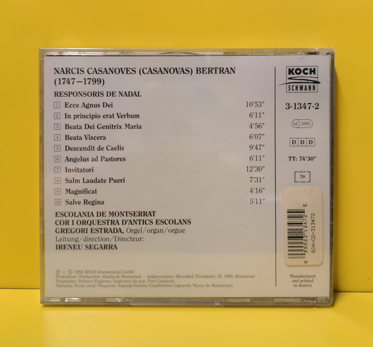 Escolanía De Montserrat - Narcis Casanoves Casanovas Bertran : Responsoris de Nadal Koch - 2006 - 3-1347-2 New - Sealed - CDs