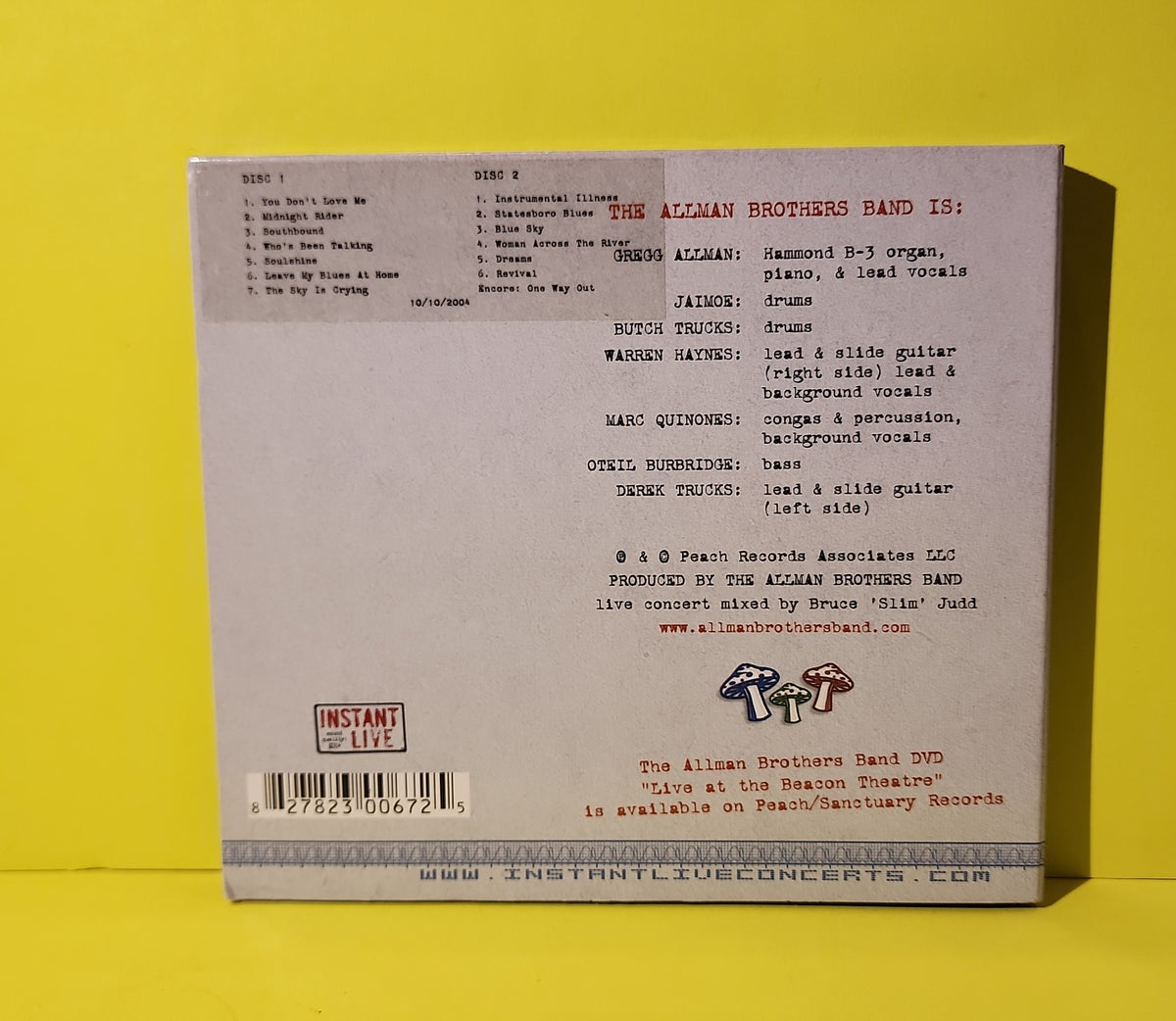 The Allman Brothers Band - Verizon Wireless Amphitheater, San Antonio, TX 10/10/04 - 2004 - Used - VG++ - CDs