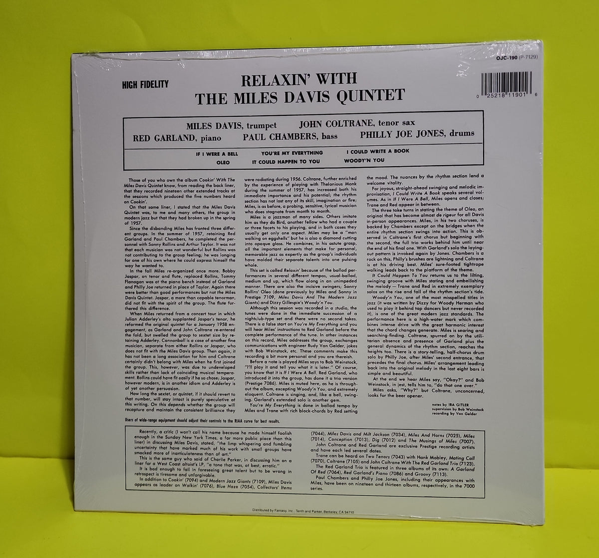 The Miles Davis Quintet - Relaxin' With The Miles Davis Quintet - 2020 - OJC-190 New - Sealed - Vinyl