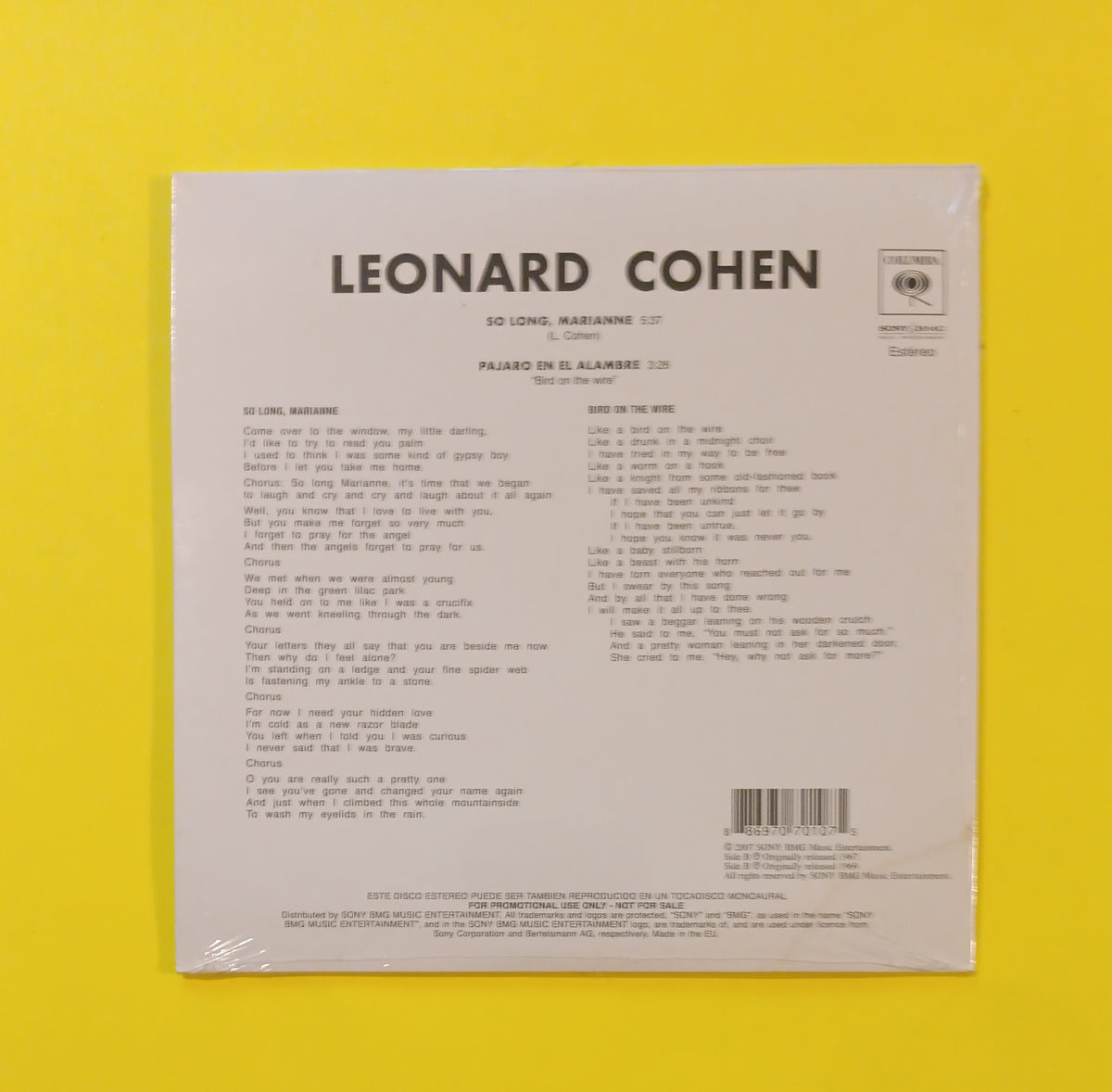 Leonard Cohen - So Long, Marianne - 2007 - New - Sealed - 7" Promo Vinyl