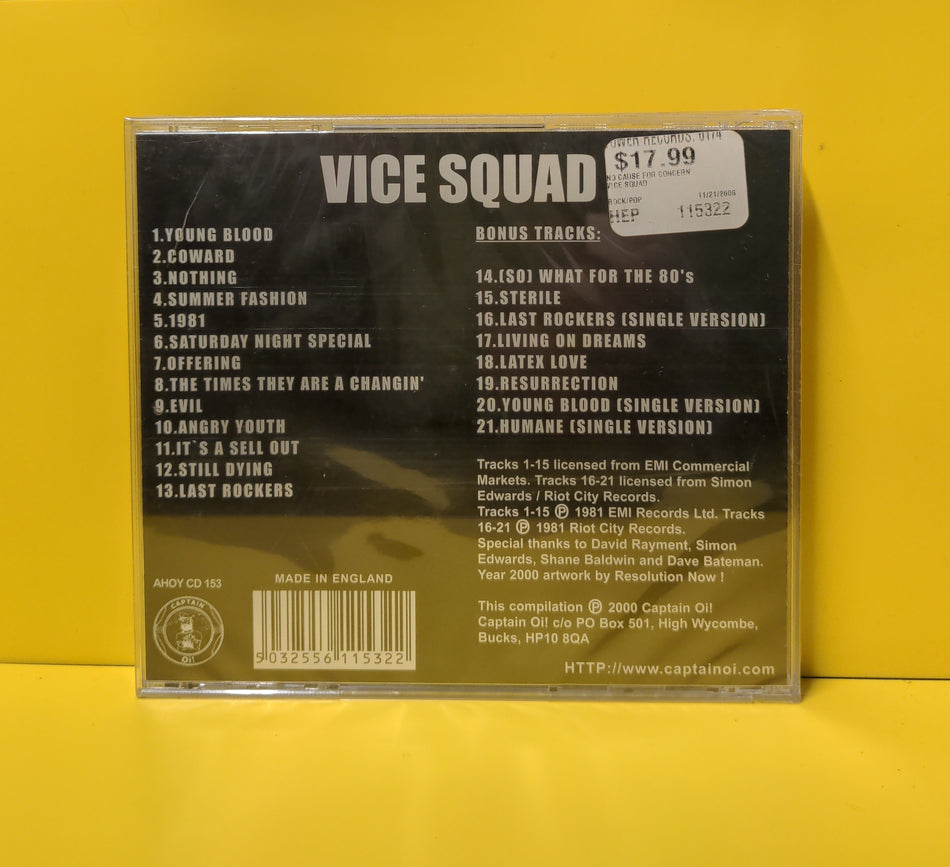 Vice Squad - No Cause For Concern - AHOY CD 153 New - Sealed - CDs - Reissue