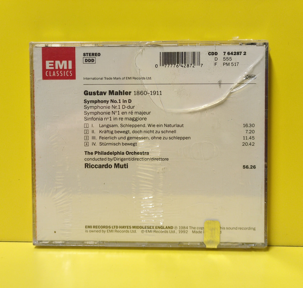 Mahler - Riccardo Muti / Philadelphia Orchestra - Symphonie No. 1 - 1992 - CDD 7 64287 2 New - Sealed - CDs