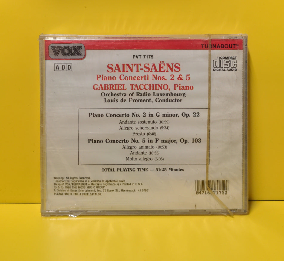 Gabriel Tacchino, Saint-Saens, Orchestra of Radio Luxembourg, Louis de Froment - Piano Concerti Nos. 2 & 5 - 1988 - PVT 7175 New - Sealed - CDs