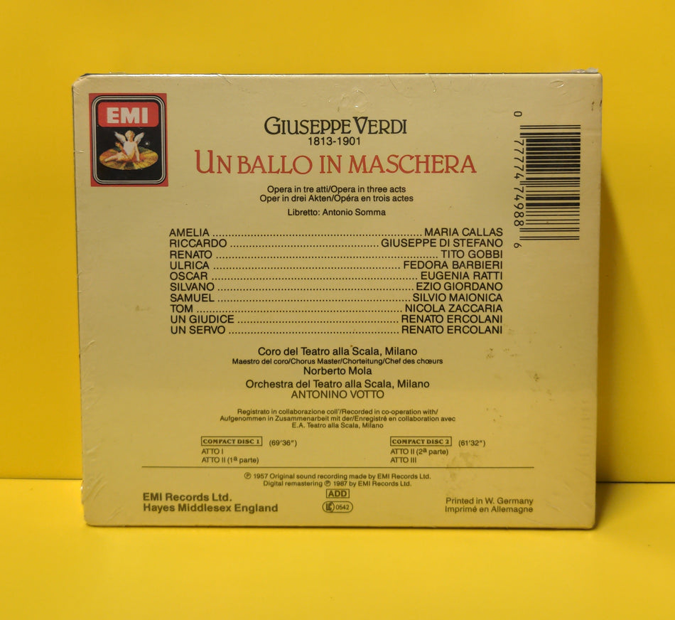 Verdi - Callas, Di Stefano, Gobbi, Barbieri, Ratti, Orchestra E Coro Del Teatro Alla Scala Di Milano, Votto - Un Ballo In Maschera - 1987 - CDS 7 47498 8 New - Sealed - 2xCD Box Set