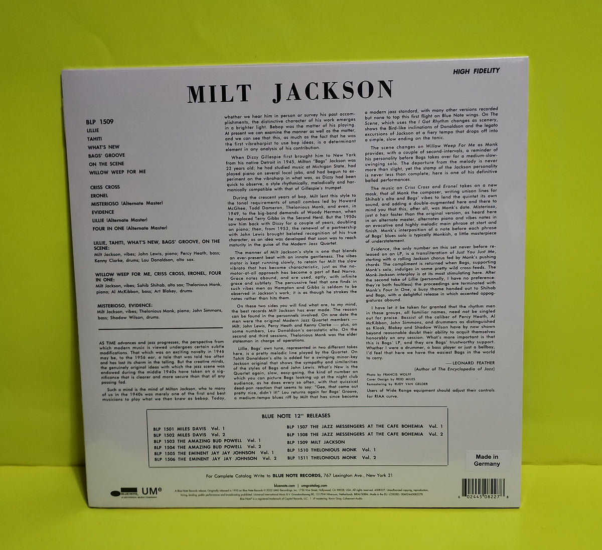 Milt Jackson With John Lewis (2), Percy Heath, Kenny Clarke, Lou Donaldson And The Thelonious Monk Quintet - Milt Jackson With John Lewis, Percy Heath, Kenny Clarke, Lou Donaldson And The Thelonious Monk Quintet - 2022 - 4508227 New - Sealed - Vinyl