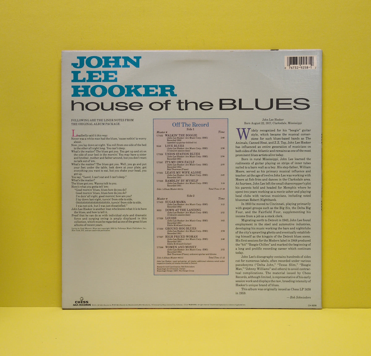 John Lee Hooker - House Of The Blues - 1987 - CH-9258 Used - VG++ - Vinyl