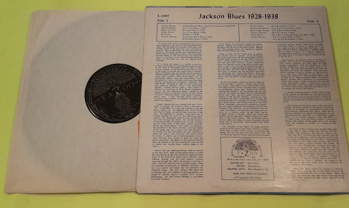 Various - Jackson Blues 1928-1938 - 1968 - L-1007 Used - VG++ - Vinyl
