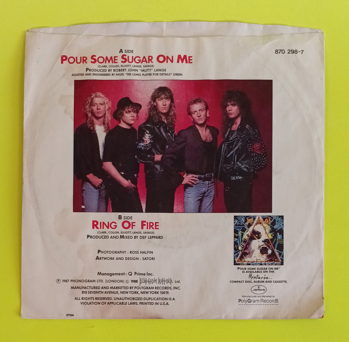 Def Leppard - Pour Some Sugar on Me 7" - 1988 - 870 298-7 Used - VG++ - Vinyl