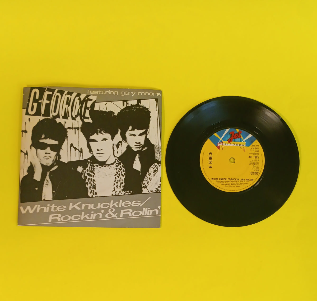 G-Force ft Gary Moore - White Knuckles / Rockin and Rollin (UK 7") - 1980 - JET 7005 Used - EX - Vinyl