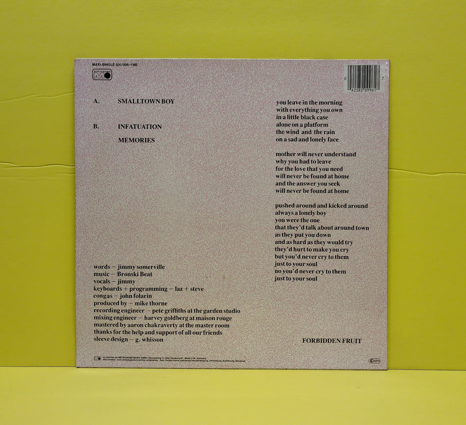 Bronski Beat - Smalltown Boy - 1984 - 820 996-1 Used - VG++ - Vinyl