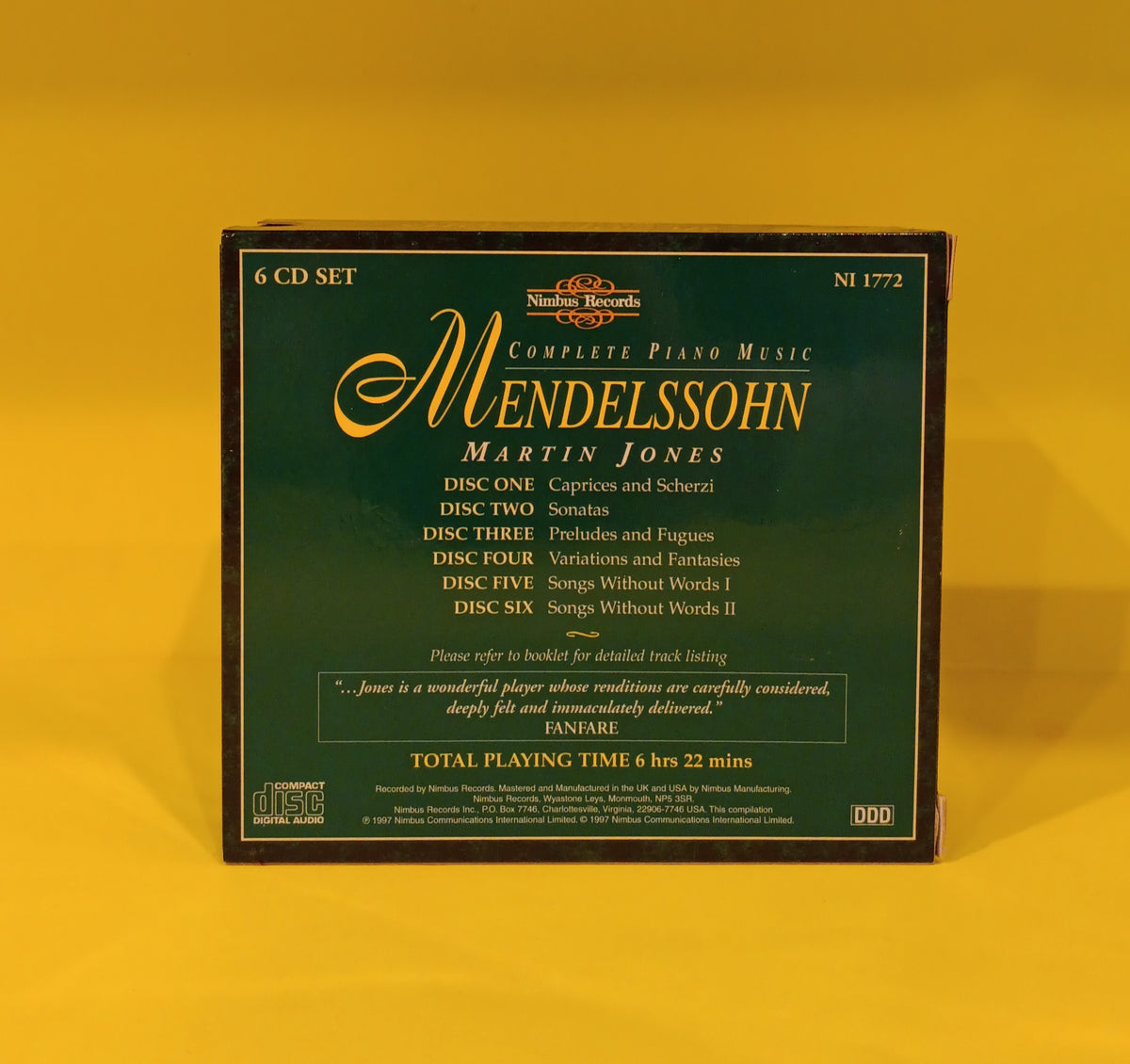 Mendelssohn: Martin Jones  - Complete Piano Music 6 CD Box Set - 1996 - NI 1772 Used - EX - CDs