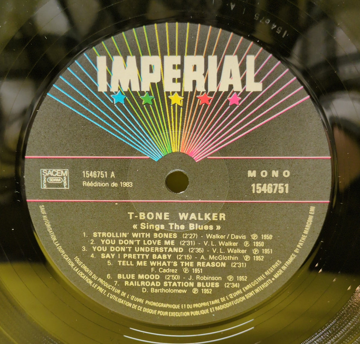 T-Bone Walker - Sings The Blues - 1983 - LP 9098 Used - VG++ - Vinyl - Mono