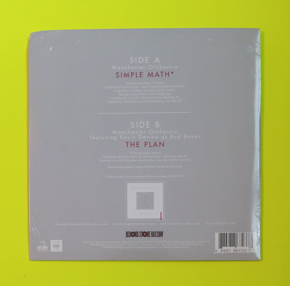 Manchester Orchestra - Simple Math / The Plan - 2011 - 88697867237 New - Sealed - 7" RSD Vinyl