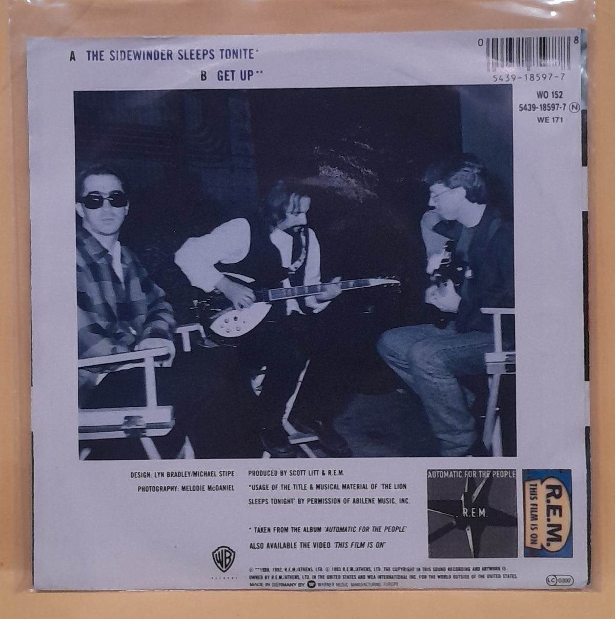 R.E.M. - 7" UK The Sidewinder Sleeps Tonite - 1993 - WO 152 Used - VG++ - Vinyl