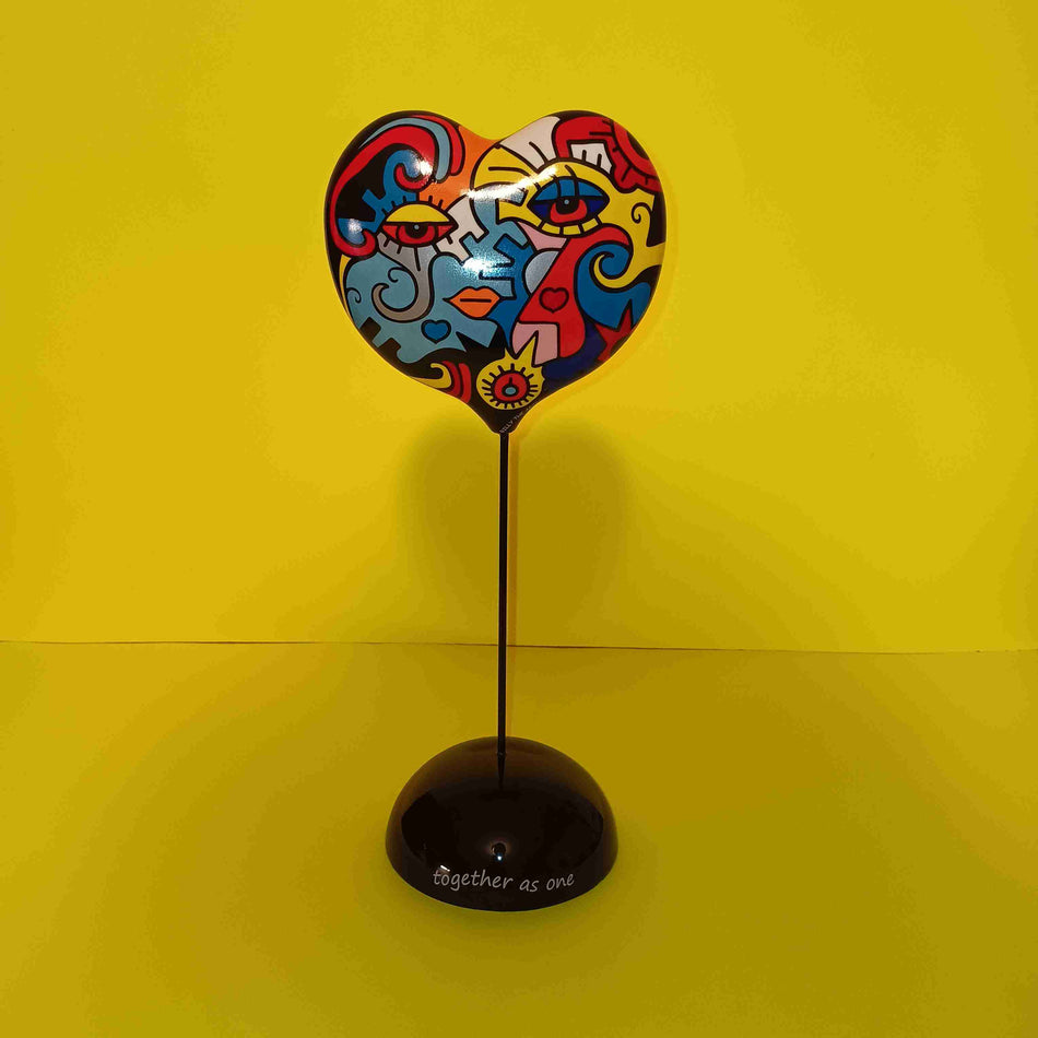 Billy The Artist - Two in One / Together As One - Double-sided Heart Statue - New - Art