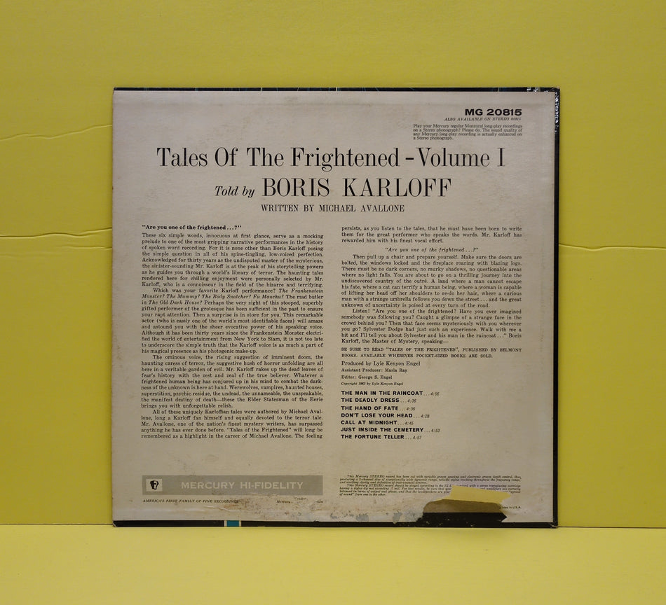 Boris Karloff - Tales Of The Frightened Volume 1 - 1963 - MG 20815 Used - VG++ - Vinyl