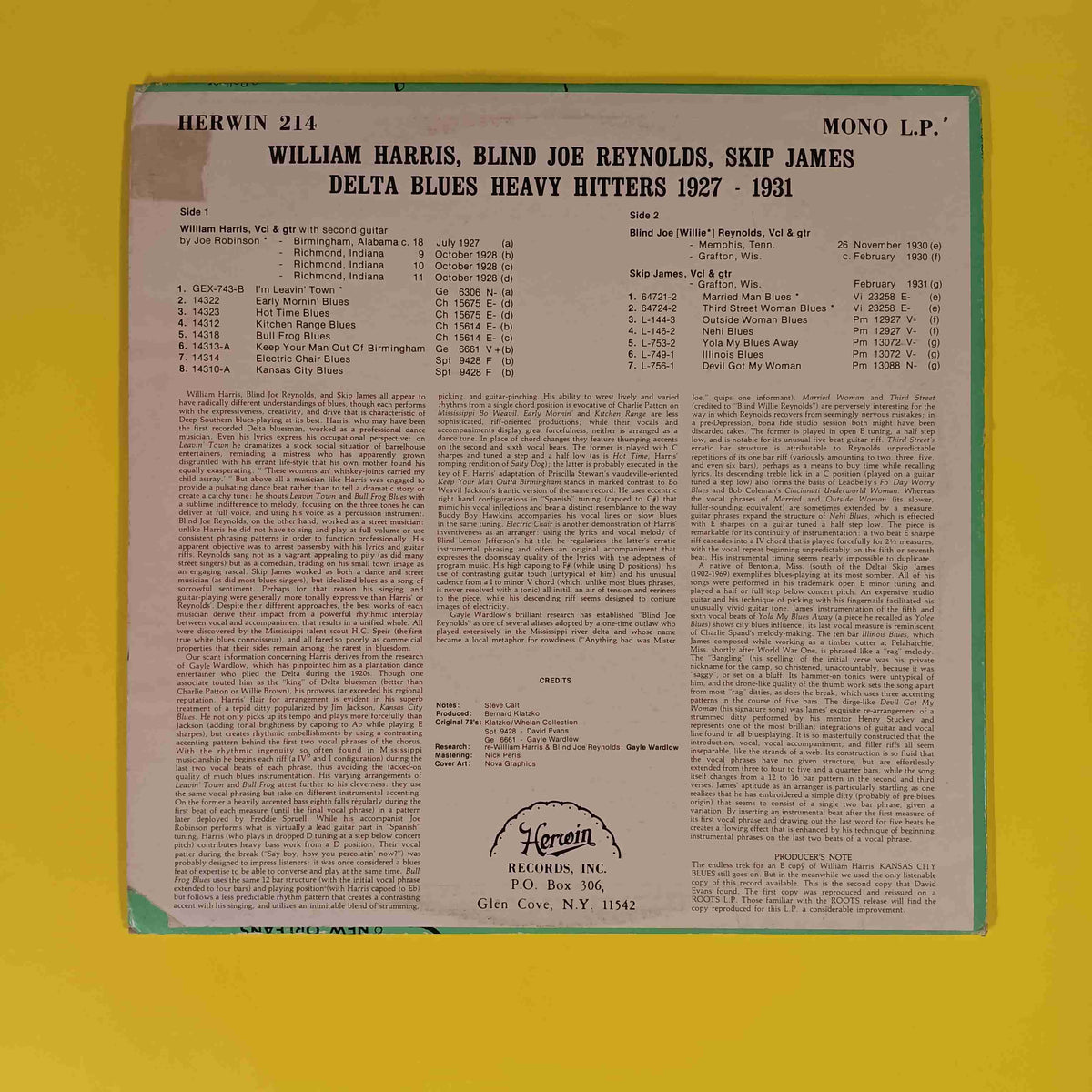 William Harris Blind Joe Reynolds Skip James - Delta Blues Heavy Hitters 1927-1931 - 1979 - H-214 Used - VG++ - Vinyl