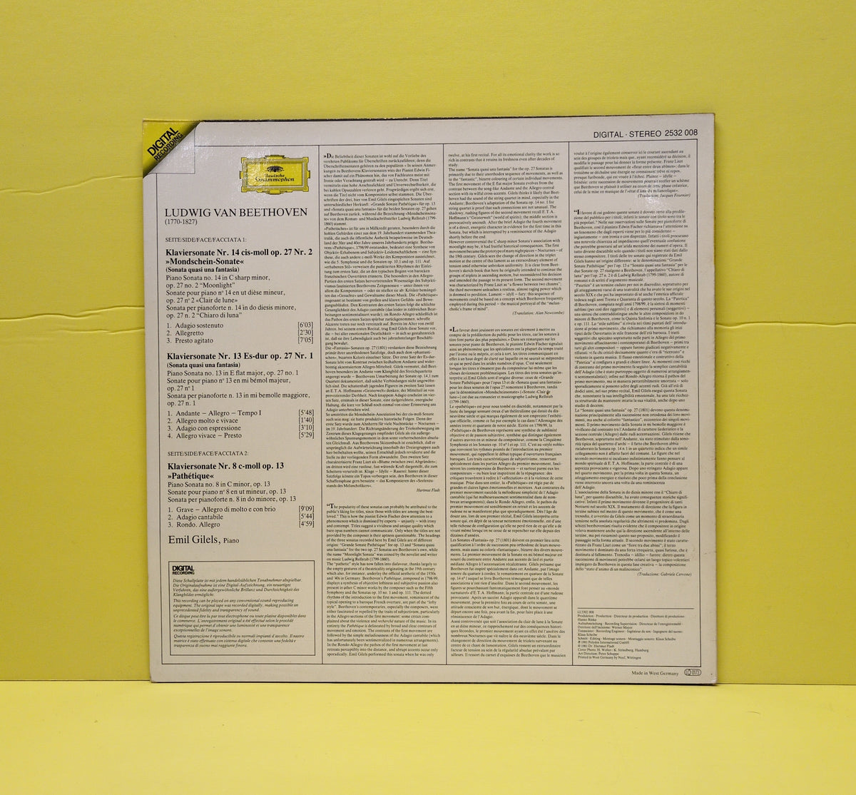 Beethoven / Emil Gilels - Sonaten - >>Pathetique<<•>>Mondschein/Moonlight<< - 1981 - 2632 008 Used - EX - Vinyl